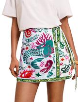 Saia Sujama Summer Boho com estampa floral, mini roupa de praia