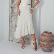 Saia susie midi babado em linho feminino Saia susie midi babado em linho feminino