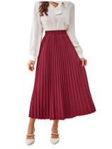 Saia SweatyRocks Long Plissada Longline para mulheres Burgundy XS