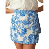 Saia Talakeno Floral Wrap Mini Summer Beach Feminina Azul Claro