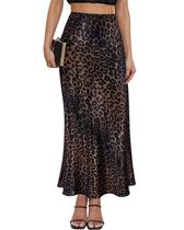 Saia TEDDIFY com estampa de leopardo, cetim, maxi, cintura alta, feminina Saia TEDDIFY com estampa de leopardo, cetim, maxi, cintura alta, feminina
