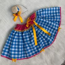Saia/Tiara Junina Xadrez Azul 8 a 10 anos