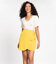 Saia Transpassada em Air Flow Poá Rovitex Amarelo Saia Transpassada em Air Flow Poá Rovitex Amarelo