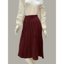 Saia Tricot Fashion Elegante Lançamento Longa Plissada Tricô