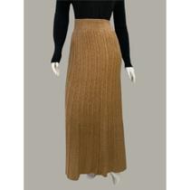 Saia Tricot Fashion Elegante Longa Plissada Tricô Mousse