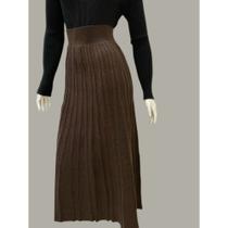Saia Tricot Fashion Elegante Longa Plissada Tricô Mousse