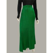 Saia Tricot Fashion Elegante Longa Plissada Tricô Mousse