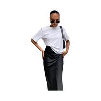 Saia Trompete Elegante De Cetim Preto Com Cintura Alta Para Mulheres, Saia Longa Sólida Slim Para