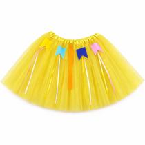 Saia Tule Junina Infantil Bandeirinhas e Fitas - 30cm Cor:Amarelo Saia Tule Junina Infantil Bandeirinhas e Fitas - 30cm Cor:Amarelo