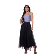 Saia Tule Mídi Longa Forrada Lisa Moda Modesta Evangélica