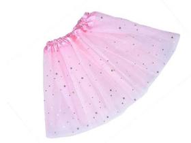 Saia Tutu Adulto Glitter Star 3 Camadas De Tule Rosa