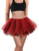 Saia tutu BFONS para mulheres, tule adulto, 5 camadas, vermelho/preto Saia tutu BFONS para mulheres, tule adulto, 5 camadas, vermelho/preto