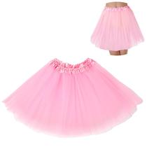 Saia Tutu BFONS para Mulheres - Tule Rosa, 3 Camadas (Cintura 56-109cm)