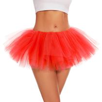Saia Tutu de tule vermelha ASKHOPE de 5 camadas para mulheres de 26 a 48 polegadas na cintura