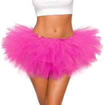 Saia tutu SUEFIIG de tule de 5 camadas para mulheres e adultos rosa choque