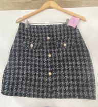 Saia tweed preta e cinza - lã- Claudia - tamanho M