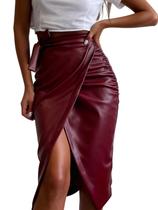 Saia utcoco com envoltório de material sintético de cintura alta Bodycon Wine L