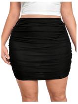 Saia Verdusa feminina, cintura elástica, malha franzida, lápis mini Saia Verdusa feminina, cintura elástica, malha franzida, lápis mini