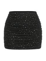 Saia Verdusa Mesh Ruched Lápis Cintura Alta Bodycon Preto