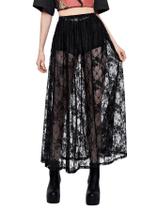 Saia Verdusa transparente de renda elástica de cintura alta preta Saia Verdusa transparente de renda elástica de cintura alta preta