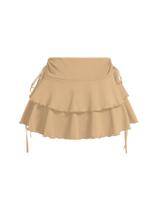 Saia Verdusa Y2k Ruffle Mini Bow Side Flowy A Line cáqui