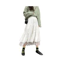 Saia Vintage Feminina Branca Em a Com Cintura Elástica, Saia Flare Chic De Comprimento Médio Para Saia Vintage Feminina Branca Em a Com Cintura Elástica, Saia Flare Chic De Comprimento Médio Para