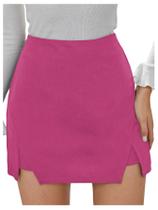 Saia WDIRARA, cintura alta, bainha dividida, mini rosa choque para mulheres Saia WDIRARA, cintura alta, bainha dividida, mini rosa choque para mulheres