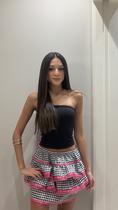 Saia Xadrez Infantil/Juvenil com Laço Grande Tendência 2026 tamanho:UnicoCor:Preto C/ Pink