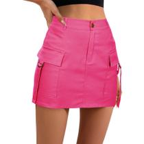 Saia Zando Bodycon Hot Pink Y2K, cintura alta, cargo feminina
