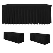 Saias de mesa HolidayIdeas Black Spandex para retângulo de 6 pés