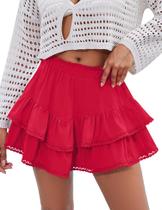 Saias LOMON Flowy Ruffle Saia em camadas de crochê de cintura alta Y2k