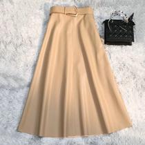 Saias Longas Vintage Femininas Em Couro PU, Cintura Alta, A-Line, Elegantes Para Escritório E Casual