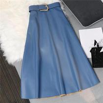 Saias Longas Vintage Femininas Em Couro PU, Cintura Alta, A-Line, Elegantes Para Escritório E Casual