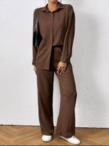 Saida conjunto chemise e calça comprida marrom