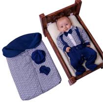 Saída de Maternidade 100% Algodão Inverno Suspensório Marinho com Porta Bebê Saída de Maternidade 100% Algodão Inverno Suspensório Marinho com Porta Bebê