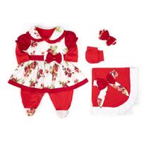 Saída De Maternidade Baby Charmosa Menina Vermelho Floral 100% Algodão Toque Fino 5 Peças