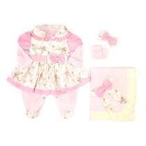 Saída De Maternidade Baby Premium Rosa Floral Menina 100% Algodão Toque Fino 5 Peças