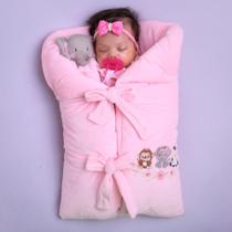 Saida De Maternidade Bebê Com Porta + Naninha Safari Rosa - Menina - Frio - Pronta Entrega