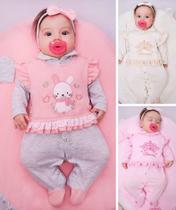 Saida de maternidade bebê feminino bordado coelho fofo 100% algodão luxo menina