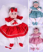 Saida de maternidade bebê feminino vermelho 100% algodão luxo menina com vestido