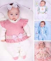 Saida de maternidade bebê menina com renda cor rosê 100% algodão luxo feminina