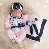 Saída De Maternidade Bebê Menina Delicada Pompom 04 Peças