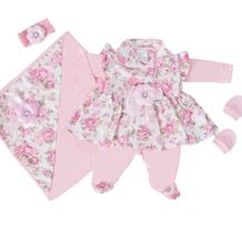 Saída De Maternidade Bebe Menina Floral Rosa Laço Rosa 5 Peças
