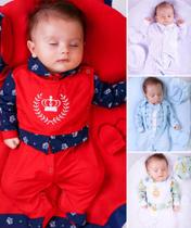 Saida de maternidade bebê menino com bordado vermelho 100% algodão coroa luxo