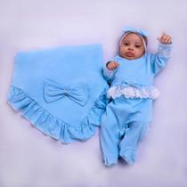Saída De Maternidade Bebê Olivia azul Confortável - Menina/Menino - 03 Peças - Pronta Entrega