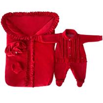 Saída de Maternidade Carol Vermelho Plush 4 Peças