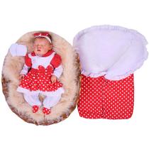 Saída de Maternidade Com Porta Bebê Quentinho Menina Charmosa Poá