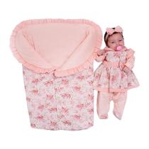 Saída de Maternidade Com Porta Bebê Quentinho Menina Charmosa Salmão