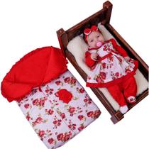 Saída de Maternidade Com Porta Bebê Quentinho Menina Charmosa Vermelha Floral