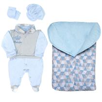 Saída de Maternidade Com Porta Bebê Quentinho Menino Gabriel Azul Saída de Maternidade Com Porta Bebê Quentinho Menino Gabriel Azul